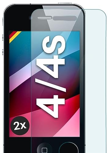 moex ShockProtect Panzer Schutz Glas für Apple iPhone 4S / iPhone 4 Schutzfolie 9H Härte, Panzerfolie kratzfest und bruchsicher, HD Displayschutzfolie Ultra-Klar, Schutzglas Folie, 2x Stück