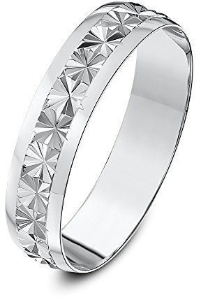 Theia Ehering 9 Karat Weißgold Heavy Weight - Design mit mittigen Sternen, D-Form, 5mm - Größe 49 (15.6)