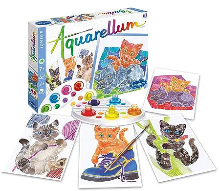 SentoSphère - AQUARELLUM JUNIOR - CHATONS - Kit peinture - Peinture Aquarellable Magique - A partir de 7 ans - fabriqué en France, 1 Unité (Lot de 1), Blanc/Bleu