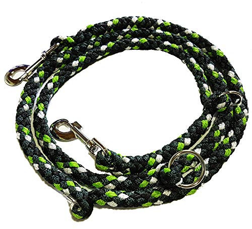 Activity4Dogs Geflochtene Hundeleine für größere und große Hunde bis 60 kg | 2m lang | 3-Fach verstellbare Führleine | Durchmesser 15mm | apfelgrün-tannengrün-schwarz-weiß | Made in Germany