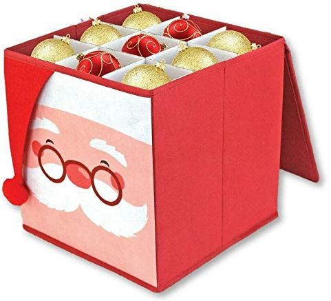 ADEPTNA Christmas Tree Bauble Decoration Storage Box – Space Saving Stylist Collapsible Design (RED)