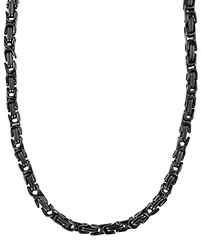 König Design 5 mm Königskette Armband Herrenkette Männer Kette Halskette Panzerkette, 55 cm Schwarz Edelstahl Ketten