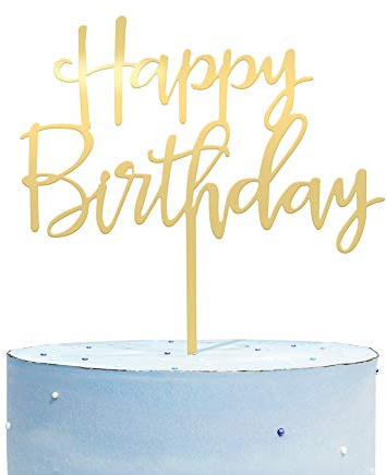 CC TOWN Mirrored Gold Acrylic Happy Birthday Cake Topper