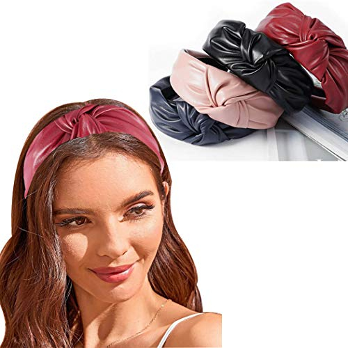 Bohend Modisches Damen-Stirnband, breit, Leder, geknotet, reiner Turban, täglicher Gebrauch, Haarschmuck für Damen und Mädchen (4 Stück)