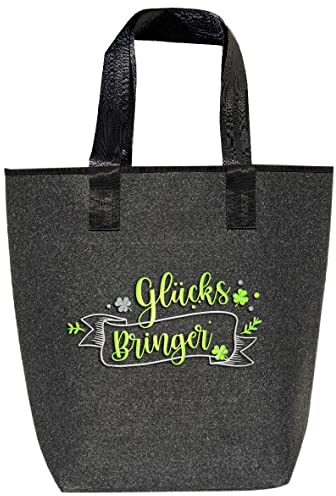 AMBERGER DESIGN by A&M Osterhage amd Tasche Filz bestickt | Glücksbringer personalisiert | Filz-Shopper | Einkaufstasche dunkelgrau hochwertig verarbeitet Gr. 44x26cm