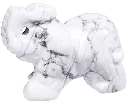 Lovionus89 40mm Handgeschnitzt Kristall Elefant Figuren, Glücklich Tasche Steintierstatue Skulptur Haus Dekoration, Weißes Howlite Türkis