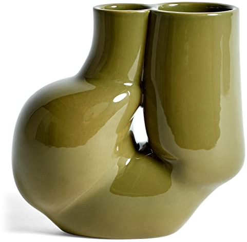 Hay W&S Chubby Vase aus Porzellan in der Farbe Olivgrün, Maße: 10,5cm x 20cm x 19,5cm, 508176
