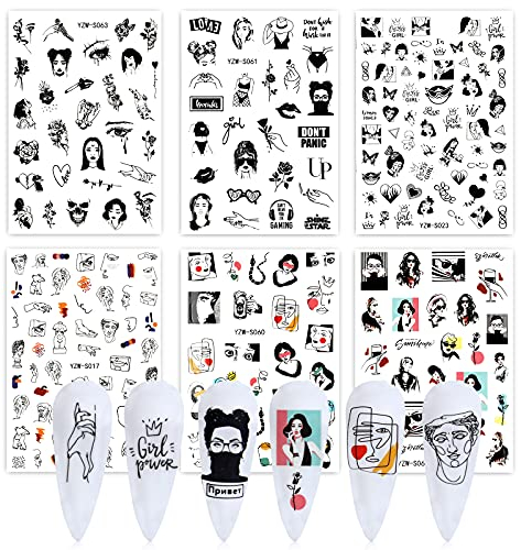 MWOOT 6 Blatt Abstraktes Muster Nagelsticker, 3D Nagelaufkleber Selbstklebende Abziehbilder Nail Art Tattoo Aufkleber für DIY Nagelkunst Abziehbilder