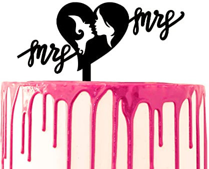 CARISPIBET Décoration de Gâteau de Mariage avec L'inscription Mrs & Mrs en forme de cœur