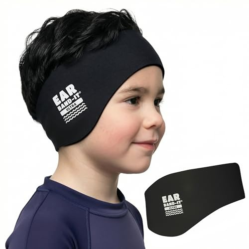 Ear Band-It Bandeau de natation (garder l'eau à l'extérieur, tenir les bouchons d'oreille) Recommandé par les médecins Taille M (3-8 ans) Noir