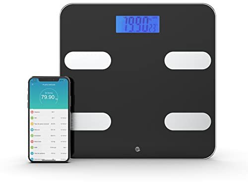 WottoCare - Digitale Körperfettwaage | 18 Essentielle Messungen | Multi-Benutzer | Präziser Fortschrittskontrolle | Schwarz | Körperwaage mit App | Gewicht und Muskelmasse Analyse | Bis 150 kg