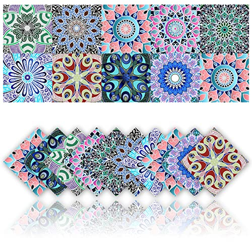 Cendray 20 Stücke wasserdichte PVC Fliesenaufkleber Selbstklebende Wanddekor Böhmischen Mosaik Stil Aufkleber für Badezimmer Küche Wand DIY Fliesen Klebefolie (10x10cm)