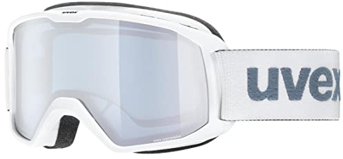 uvex elemnt FM - Skibrille für Damen und Herren - vergrößertes, beschlagfreies Sichtfeld - zugfreie Rahmenbelüftung - white matt/silver-blue - one size