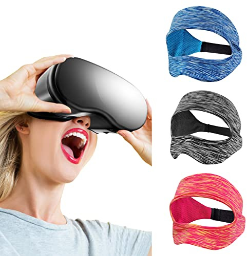 SAYAFAN VR Eye Mask, Adjustable Breathable VR Sweat Band for Oculus Quest 2, HTC Vive, PS, Gear, VR Workouts (3PCS)