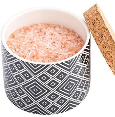 Himalayan Pink Salt Fine in Ceramic Pinch Pot Salt Pig with Lid 200g