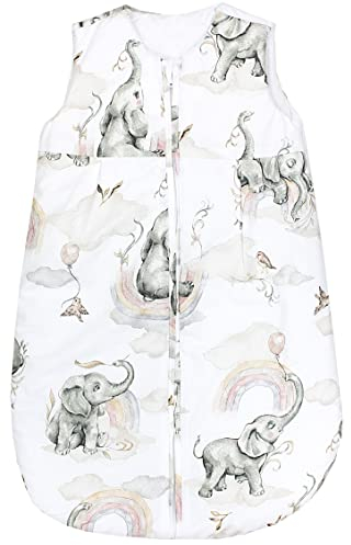 TupTam Schlafsack Baby 2.5 TOG – Atmungsaktiver Ganzjahresschlafsack für Kinder, OEKO-TEX zertifiziert, Farbe: Elefanten/Regenbogen, Größe: 80-86