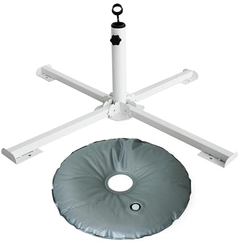 AMMSUN Support de parasol de plage pliable et portable, Dalle Pied pour Parasol de Terrasse, Ancre de Parasol d'Extérieur en Fer Trempé Antirouille pour Cour, Jardin, Plage, Herbe (Blanc)
