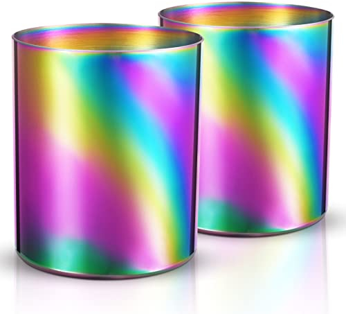 Bidponds Regenbogen Bunt Stifthalter für den Schreibtisch, 304 Edelstahl Stiftehalter, Schreibwaren Organizer, 2 Stück