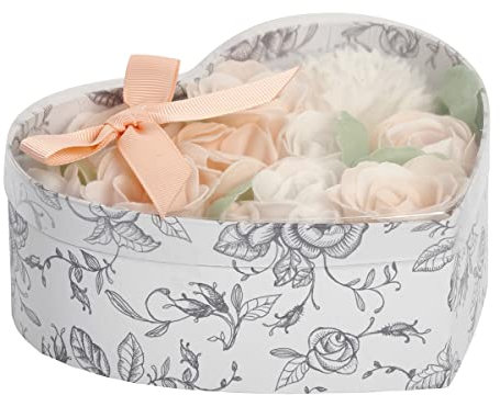 Mathilde M. Boîte Cœur Bouquet Parterre de Fleurs de Savon Nude et Blanches - Parfum Rose