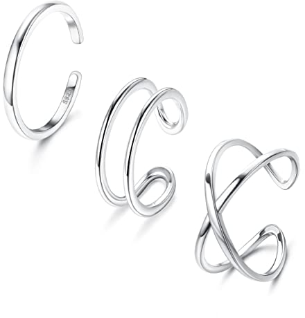 Roheafer 3 Stück 925 Sterling Silber Verstellbare Ringe für Damen Stapelbare Kreuz Pfeil Herz Mond Stern Ringe Hypoallergene Daumen Knöchel Einfache Ring-Set für Herren Größe 52-59