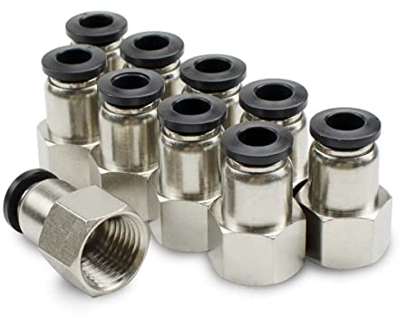 Bwintech 10 Stück 6mm Schlauch-AD x 3/8 BSP-Innengewinde, gerade, zum Einstecken, Pneumatik-Adapter, PCF6-03 Schnellverschluss für Luftleitungen