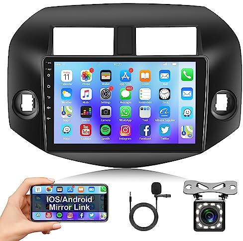Android Autoradio 2 Din mit GPS Navi DAB+ WiFi für Toyota RAV4 3 XA30 2005-2013 10.1 Zoll Touchscreen Autoradio mit Bluetooth Mirror Link FM/RDS/USB/OBD2/DVR Lenkradsteuerung + Rückfahrkamera Mikrofon