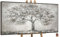 YS-Art Acryl Quadri su tela Dipinti a mano albero della vita quadri arte astratta Soggiorno murales moderno con colori grigi con cornice 160x80 cm