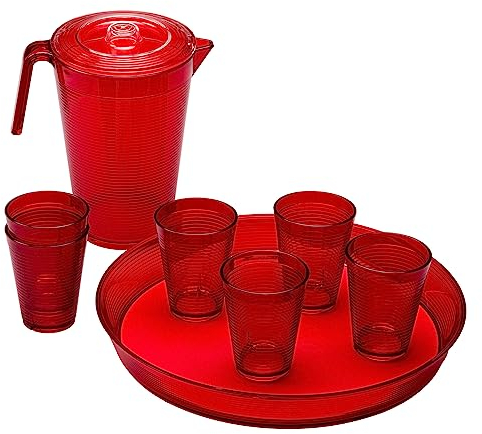 OMADA Design Set 6 Bicchieri Acqua da 275 ml, con Vassoio e Caraffa da 2,1 L, Linea Samba
