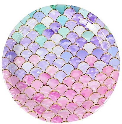 Décorations d'anniversaire sirène – Lot de 32 assiettes en carton jetables pour fête prénatale, fête sur le thème de la mer, vaisselle jetable pour anniversaire de princesse (22,9 cm)