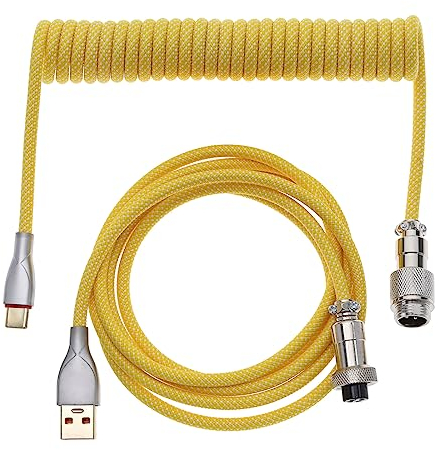 EMSea Spiralkabel für Mechanische Tastatur 1,5 M USB Typ-C auf USB-A Kabel mit Abnehmbarem Aviator Anschluss für Gaming Tastatur Tablet Mobiltelefon