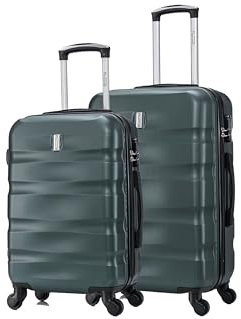 CELIMS - 2-teilige Koffersets | Kabinenkoffer + Mittelgroßer Koffer | 55x40x20cm Handgepäck + mittlerer Koffer 4 Räder | Koffer-Set | Dunkelgrün