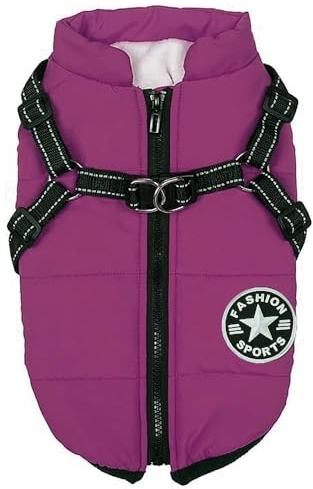 Voarge Hundejacke Winterweste Jacken, Hundemantel mit Geschirr für Kleine Hunde Hundemantel Wasserdicht Maschinen Waschbarer Reflektierender Streifen Design Haltbarer D-Ring (XL, Lila)