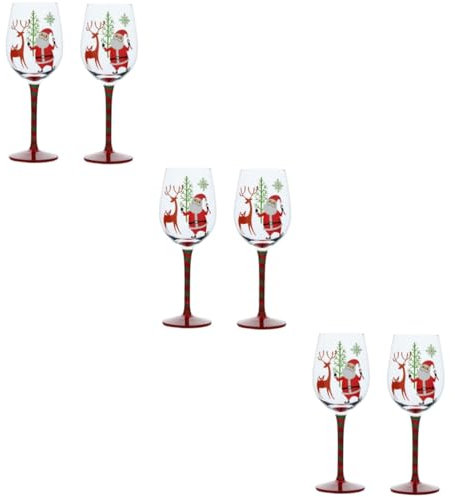 ABOOFAN 6 Pièces Verres À Vin de Noël - Cadeaux de Fête Avec Tige - Gobelets À Pied Père Noël - Vitrail Décor D'Arbre - Verre Unique