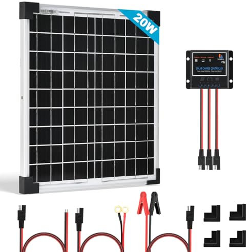 Kit de panneaux solaires 20W, chargeur de maintien de batterie 12V, système solaire hors-réseau étanche avec contrôleur de charge solaire 5A PWM pour toit de voiture, camping-car, caravane et maison.