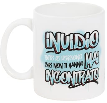 O.P.S. - Tazza In Cercamica Personalizzata, Con Frasi Divertenti e Dal Design Accattivante, Adatta Per Forno, Microonde, Lavastoviglie, Capacità 350ml, Formato cm 10hx8x8 - Invidio