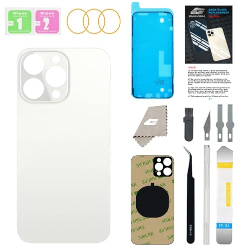 GUPFIX Back Glass Replacement for iPhone 12 Pro Max with Repir Tools, Big Hole Rear Back Cover Glass Replacement All Carriers with Pre-Installed Adhesive and Repairing Tool Kits (Silver)