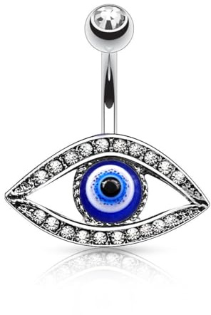 Pain-is-Art Bauchnabelpiercing LUCKY EYE aus 316L Chirurgenstahl - klare Kristalle - Navel Piercing