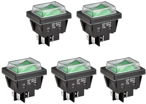 Heschen Interrupteur à bascule à courant élevé, 30A 250VAC, ON-OFF 2 positions, DPST, 4 bornes, Lumière verte, T125, avec couvercle étanche (5, Vert)