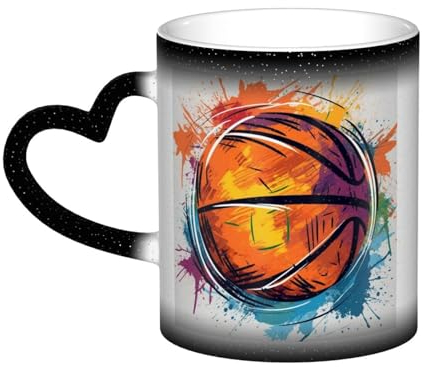 Basketball Colorful Sketch Enjoyment Print Color Changing Mug Starry Night Heat Sensitive Mug Magic Tea Cup Ceramic Coffee Mug for Unique Gift