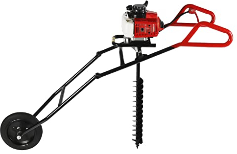 OBLLER 63CC Petrol Earth Auger Unicycle Earth Drill, 2-Stroke 3 HP Hole Punch, Floor Drill, 2.2 KW Single-Wheel Trencher with 80 mm Drill, Glove Pile Drill Petrol for Farmhouse Garden