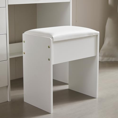 Buildonely Schminkhocker, Hocker für Schminktisch, Sitzhocker Samt, Klavierhocker Kosmetikhocker, Polsterhocker für Schlafzimmer, Weiß, 43x40x23.5cm