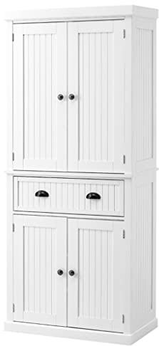 Sideboard, traditionell, freistehend, für Küche, Speisekammer, Schrank mit Türen und 3 verstellbaren Einlegeböden, Weiß (D wie abgebildet)