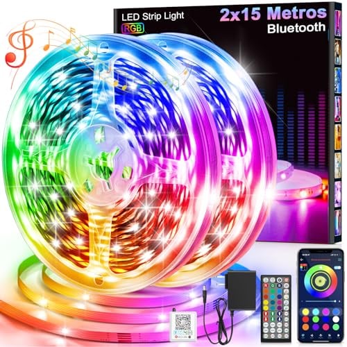 LED Strip LED Streifen RGB LED Band, LED Lichterkette 30m mit Fernbedienung & App & Musik Sync, LED Leiste mit Timer-Einstellung Dimmbar Farbwechsel für Zimmer, Küche, Party, Deko, Gaming, TV [2×15m]