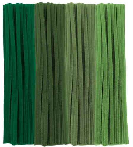 100 Stück Pfeifenreiniger, Grüne Serie Pfeifenreiniger Chenilledraht 30cm, Pfeifenputzerdraht für Handwerk DIY Craft Projekte Chenilledraht Biegeplüsch zum Basteln und Dekorieren Pipe cleaner green
