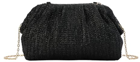 Syrads Mujer Paja Bandolera Bolso de Mano Bolso de Hombro de Paja Bolso de bola de masa Cloud,Negro