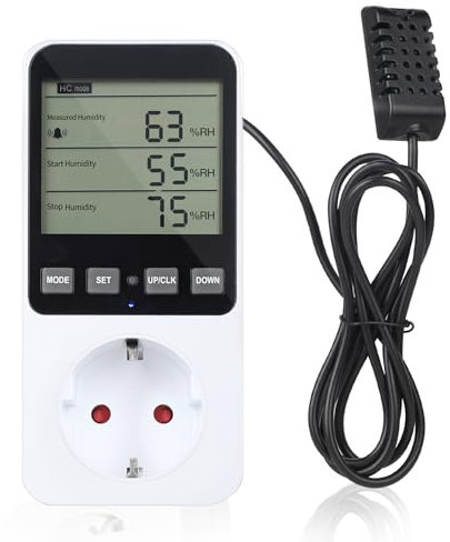 SWAWIS Thermostat Steckdose Temperaturregler Luftfeuchtigkeitsregler 230V mit Fühler Feuchtigkeitsregler Digitaler Hygrostat Steckdose mit Alarm für Luftbefeuchter Luftentfeuchter Pilz Terrarium