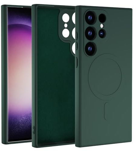 Magnetica Cover per Samsung Galaxy S22 Ultra 5G Compatibile con MagSafe, Custodia Silicone Liquido Fino Antiurto Antigraffio Protettiva Case, Verde Fores
