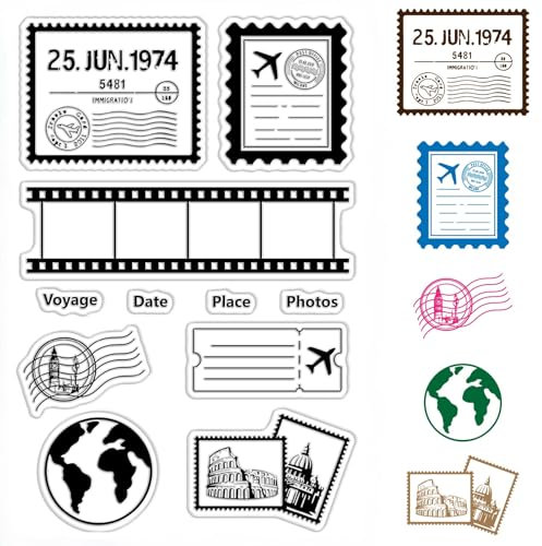 craspire Transparenter Reise Briefstempel Vintage Reise Postkartenetiketten Flugzeug Briefstempel Wiederverwendbare Transparente Silikondichtungen Für Tagebücher Urlaubskarten Scrapbooking Fotoalbum