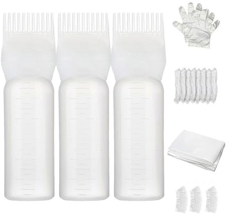 galeyyu Hair Oil Applicator Bottle Root Comb Applicator Bottle, 6 OZ Pink Hair Dye Brush Bottle Hair Colour Brush Hair Oil Bottle Dyeing Shampoo Bottle Oil Comb Hairs Tools Set, White