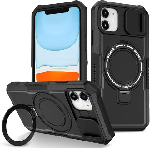 Kainevy Coque pour iPhone 11 [Compatible avec Magsafe] Magnetique Etui Protection pour iPhone 11 Coque Antichoc Militaire Renforcée Case avec Anneau Support et Cache Camera (Noir)